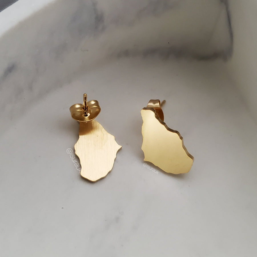 Iṣura Montserrat Map Stud Earrings Stainless Steel Gold Plated Non Tarnish Earrings Isura Jewellery