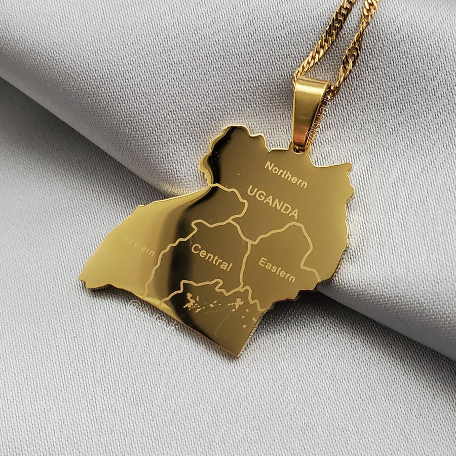 Iṣura - Uganda Map Pendant Necklace Stainless Steel Gold Plated Non Tarnish - Isura Jewellery