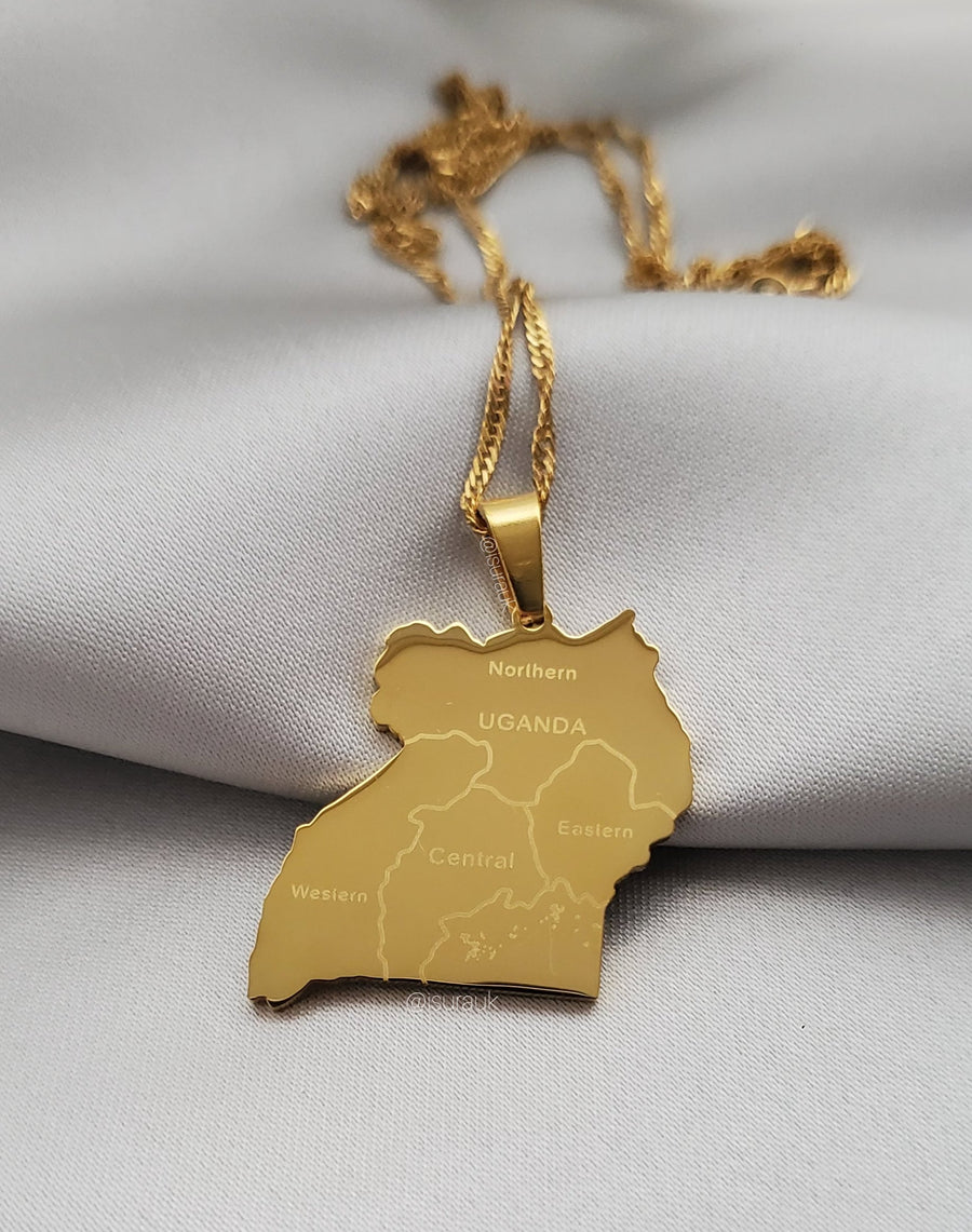 Iṣura - Uganda Map Pendant Necklace Stainless Steel Gold Plated Non Tarnish - Isura Jewellery