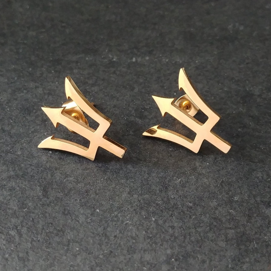 Barbados Trident Stud Earrings Gold - Iṣura