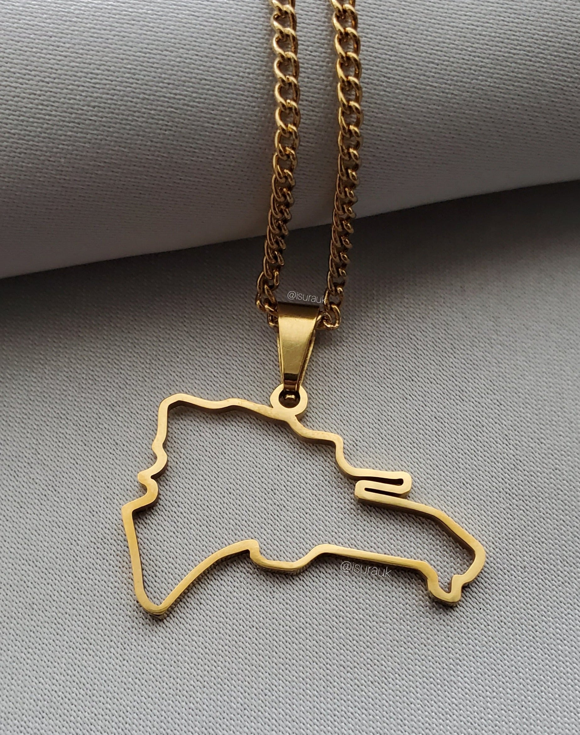 Iṣura - Dominican Republic Outline Pendant Necklace Stainless Steel Gold Plated Non Tarnish - Isura Jewellery