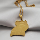 Iṣura - Uganda Map Pendant Necklace Stainless Steel Gold Plated Non Tarnish - Isura Jewellery