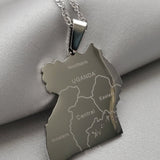 Iṣura - Uganda Map Pendant Necklace Stainless Steel Gold Plated Non Tarnish - Isura Jewellery