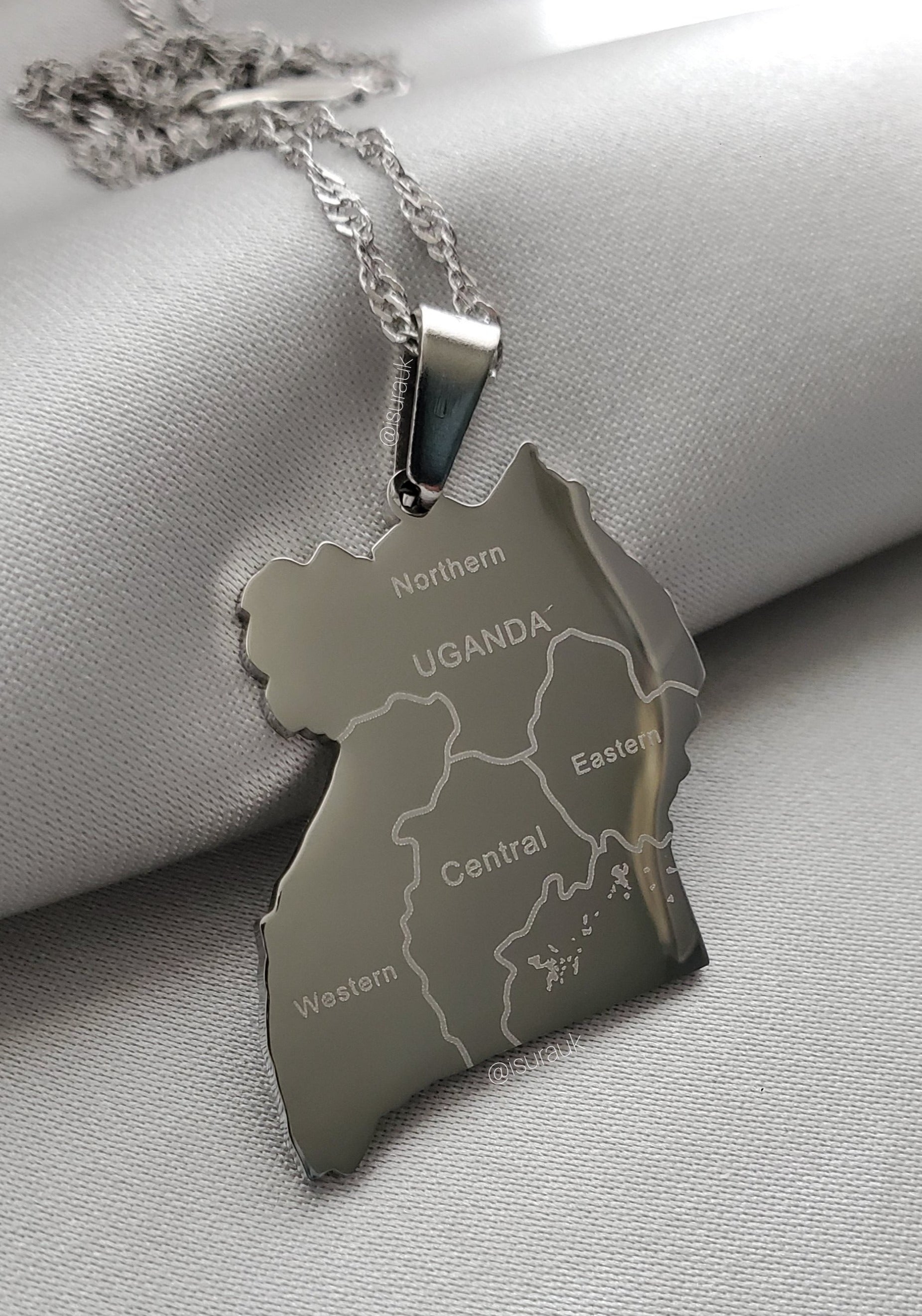 Iṣura - Uganda Map Pendant Necklace Stainless Steel Gold Plated Non Tarnish - Isura Jewellery