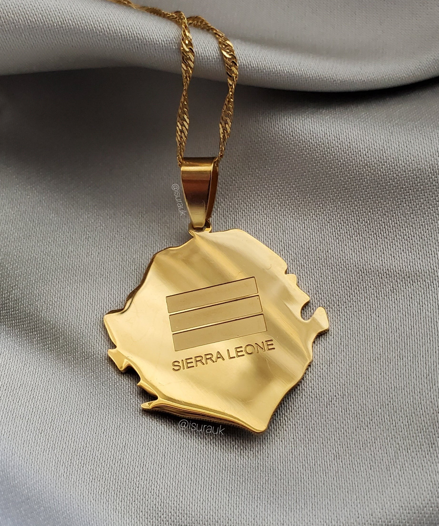 Sierra Leone Flag Pendant Gold - Stainless Steel - Isura Jewellery