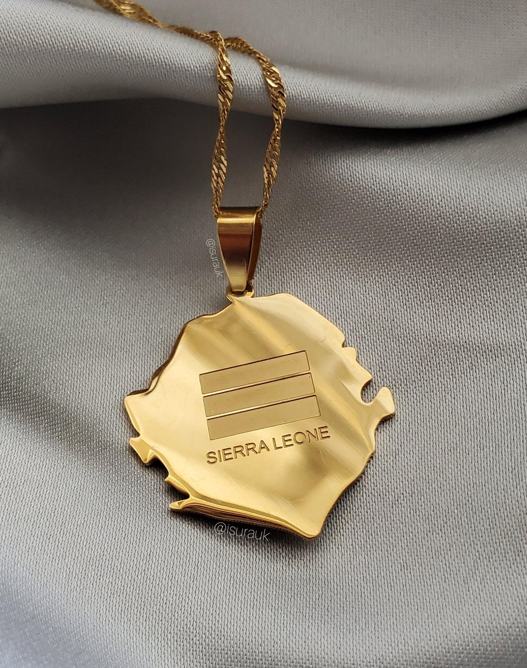 Sierra Leone Flag Pendant Gold - Stainless Steel - Isura Jewellery