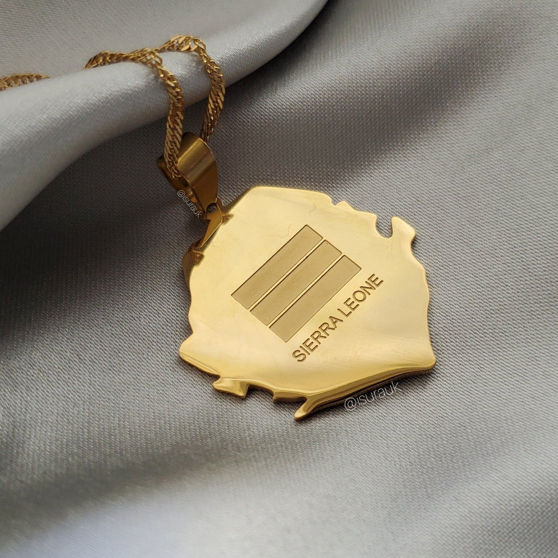 Sierra Leone Flag Pendant Gold - Stainless Steel - Isura Jewellery