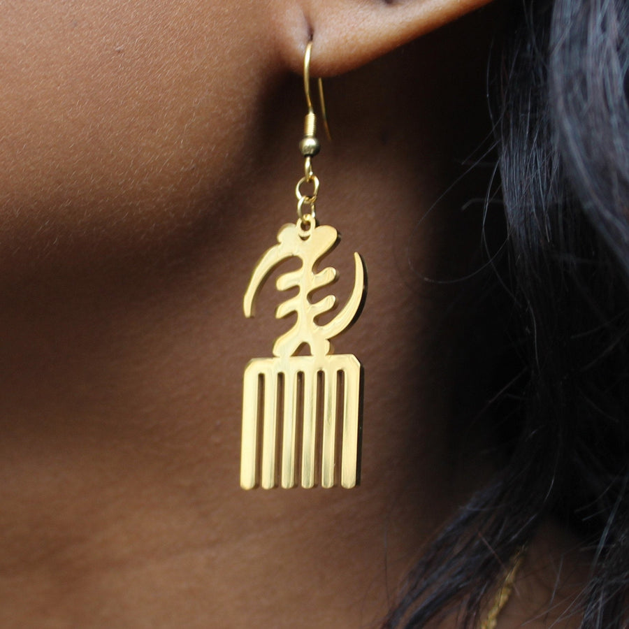 Gye Nyame Duafe Drop Earrings - Iṣura